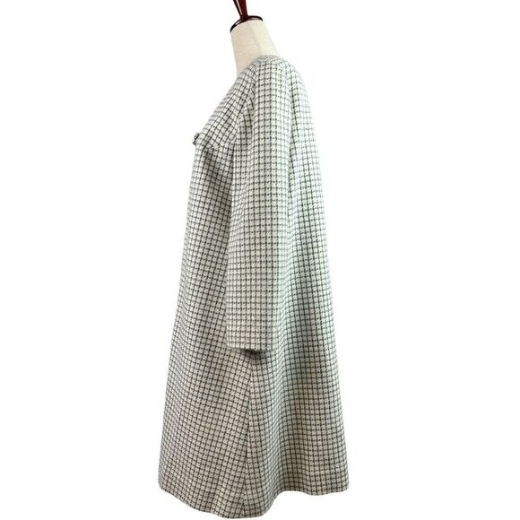 Vintage 60s Wool Plaid Checkered Dress Overcoat Button Front Full Sleeves Lined - Picture 4 of 10